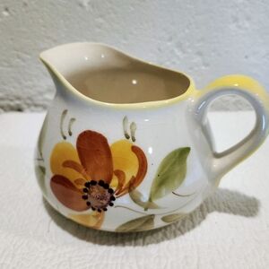 Vintage Secla Floral Ceramic Pitcher with Yellow and Brown Accents
